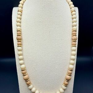 VTG Napier Patent Pending Beige And Cream Beaded Necklace With Fold Over Clasp